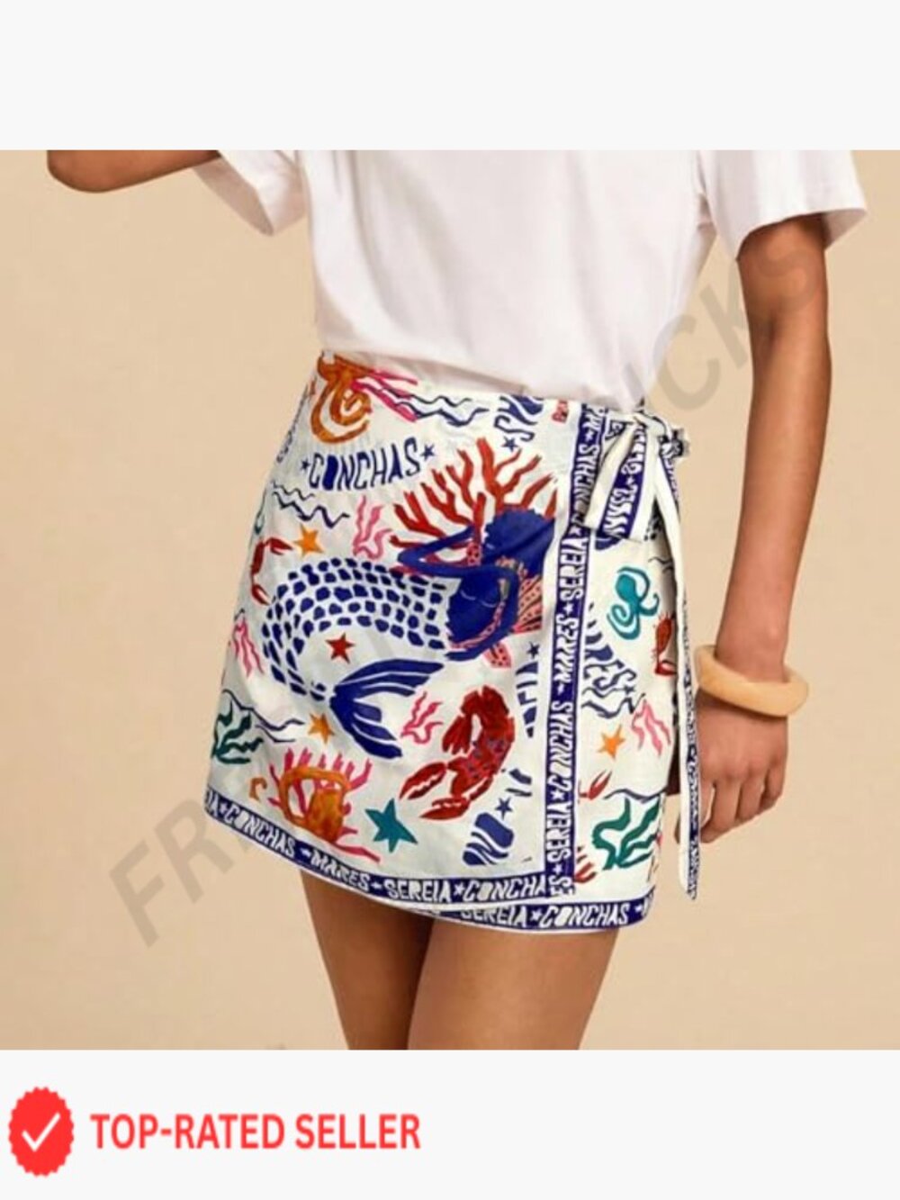 Boho Floral Wrap Mini Skirt High Waist A-Line Knot Side Summer Beach Casual - Picture 4 of 7